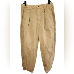 ZARA Ballon Cropped Denim Trousers 100% Cotton Pants Sand Color Size 10